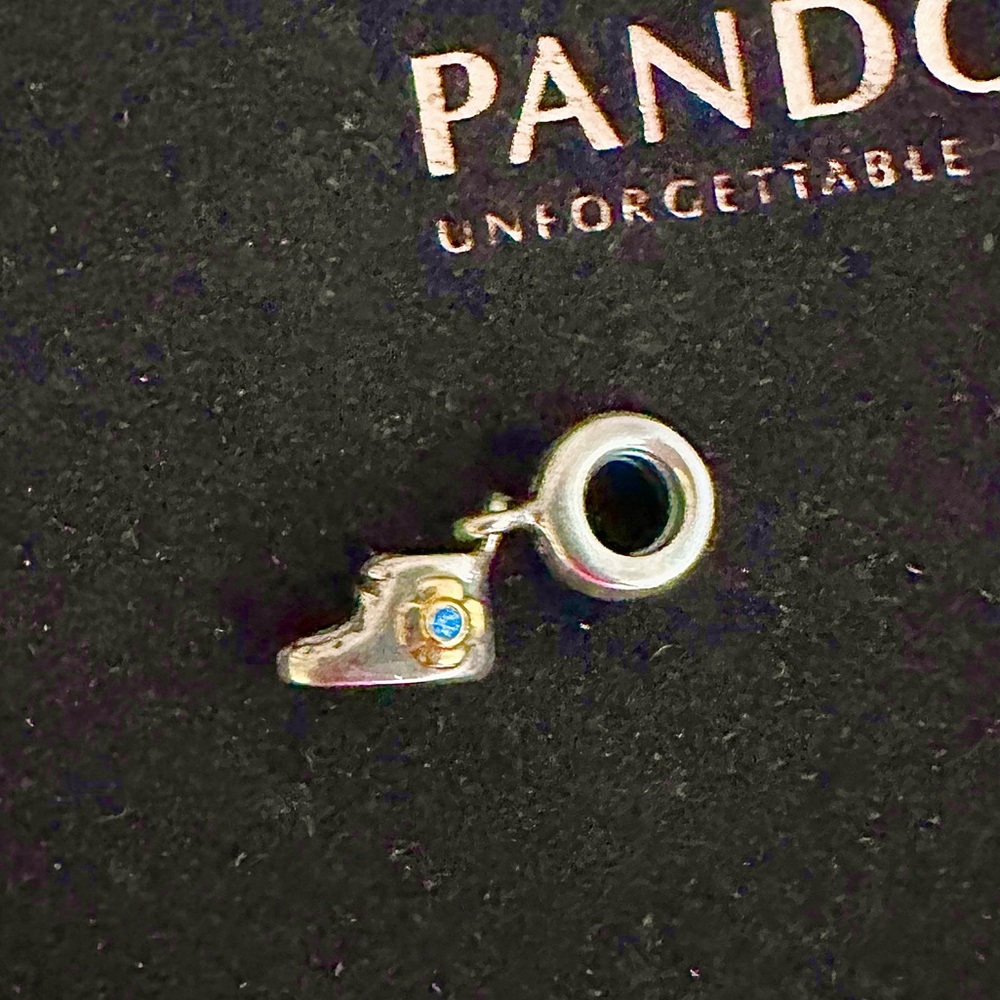 Retired‼️Pandora Sterling Silver & 14K Gold Baby Booty Dangle with Blue Zirconia